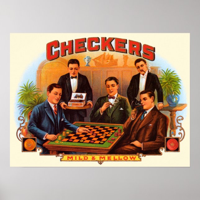 Póster Arte de rótulo de charuto vintage, Checkers suave  (Frente)