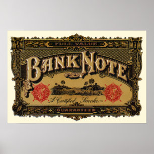 Póster Arte de rótulo de charuto vintage, nota bancária f