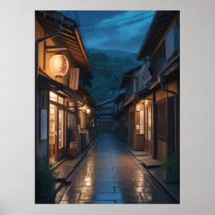 Poster Arte de Rua Japonesa com Chuva Nebulosa