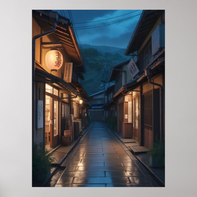 Poster Arte de Rua Japonesa com Chuva Nebulosa (Frente)