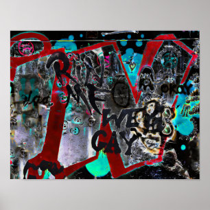 Poster Arte de Rua Urbana Preta Vermelha Grafite Parede