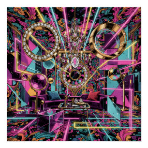 Póster Arte de Sala de Luxo Psicodélica Neon