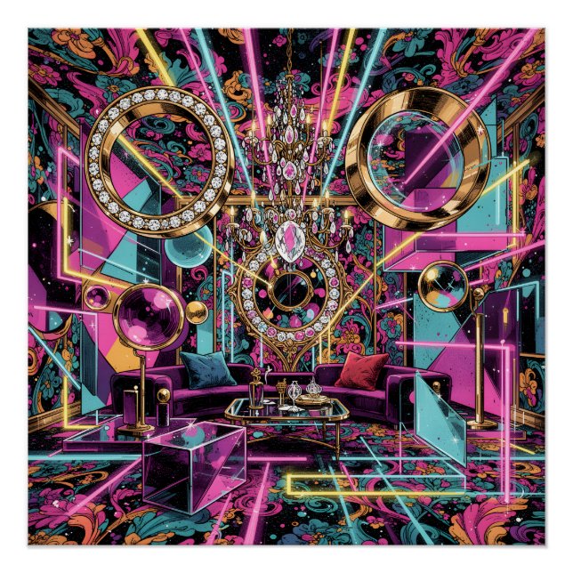 Póster Arte de Sala de Luxo Psicodélica Neon (Frente)