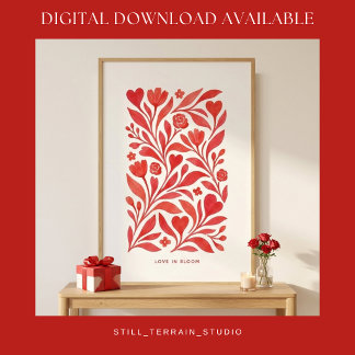 Poster Arte de São Valentim Floral Vermelho em Flor