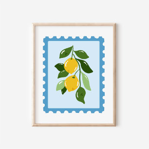 Poster Arte de Selo de Correio de Limão Coquete Mediterrâ