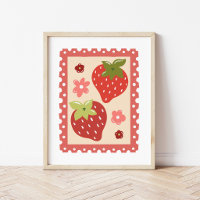 Arte de selo postal de morango Coquette desenhado
