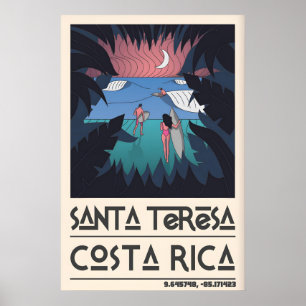 Poster Arte de Surf Santa Teresa, Surfistas Estilizados e