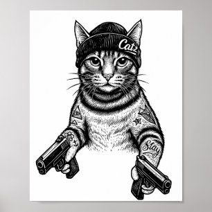 Poster Arte de Tatuagem de Gato Gangster   Kitty Legal de