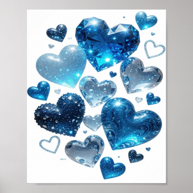 Poster Arte de texto 3D atraente em prata BLUE HEARTS (Frente)
