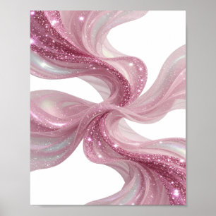 Poster Arte de Texto 3D Brilho Rosa Ondas Prata Nítida