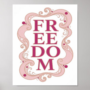 Poster Arte de texto 3D de FREEDOM cor-de-rosa Estilosa