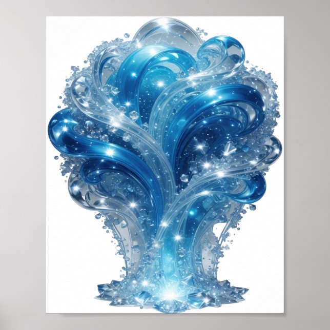 Poster Arte de texto 3D do ELEMENTO ÁGUA Azul Tendência (Frente)