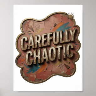 Poster Arte de texto 3D Edgy Gold CAREFULLY CHAOTIC