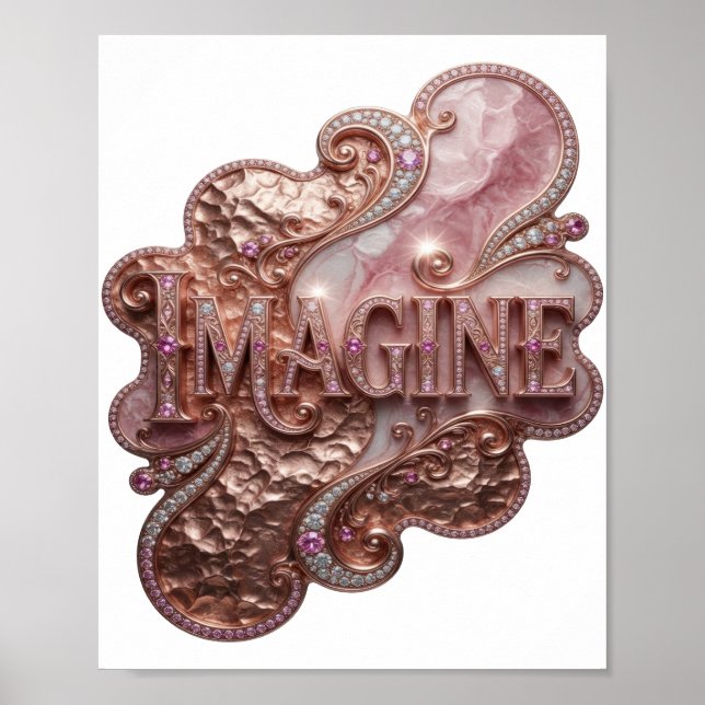 Poster Arte de texto 3D elegante em ouro IMAGINE (Frente)