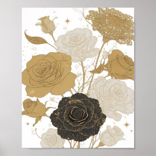 Poster Arte de texto 3D em Dourado Vibrante ROSAS DORADAS