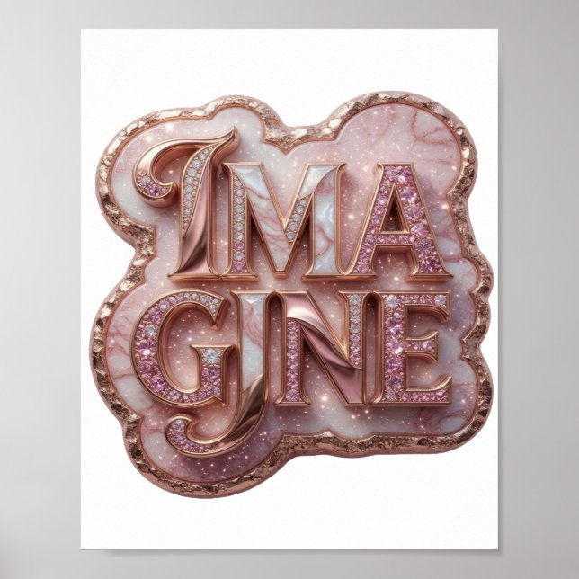 Poster Arte de texto 3D em ouro fresco IMAGINE (Frente)
