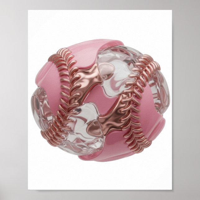 Poster Arte de texto 3D em prata ousada BOLA DE BEISEBOL (Frente)