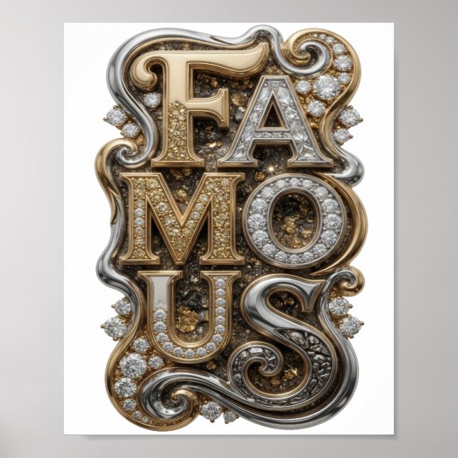 Poster Arte de Texto 3D FAMOSA Prata Moderna (Frente)