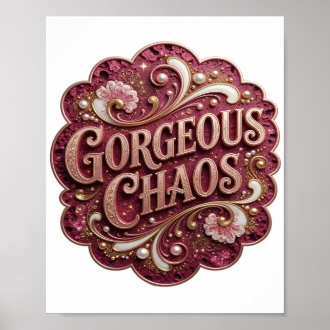 Poster Arte de Texto 3D GORGEOUS CHAOS Dourado Sharp (Frente)