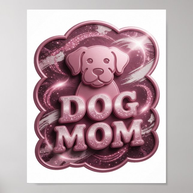 Poster Arte de texto 3D Legal Rosa MÃE DE CACHORRO (Frente)