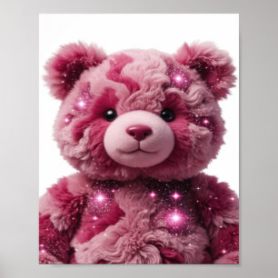Poster Arte de texto 3D rosa chamativo SPACE BEAR