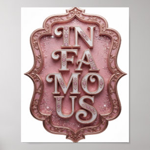 Poster Arte de texto 3D rosa ousado IN FAMOSO