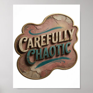 Poster Arte de texto 3D Snappy Gold CAREFULLY CHAOTIC
