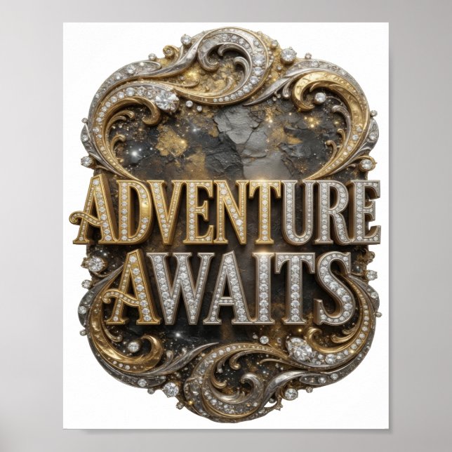 Poster Arte de texto em 3D Cool Gold AVENTURA ESPERA (Frente)