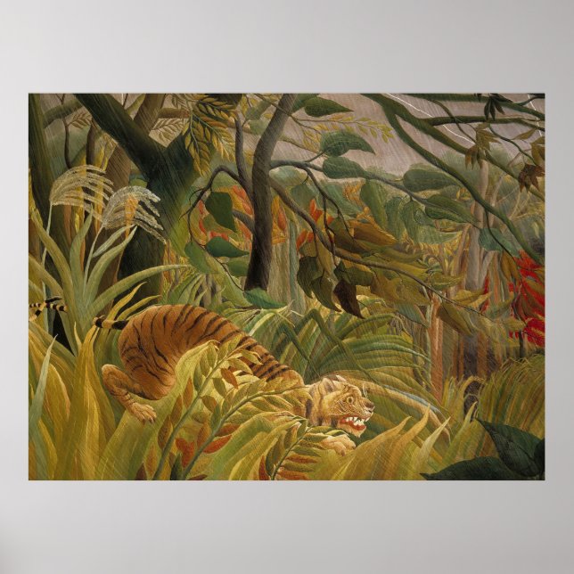 Póster Arte de Tigre Tropical da Selva de Roussequ (Frente)