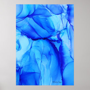 Poster Arte De Tinta Azul De Álcool Abstrato Indi Contem