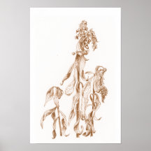 Arte de Tinta Botânica Sazonal Quente para Parede