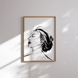 Poster Arte de Tinta com Perfil de Mulher Coreana com Pos