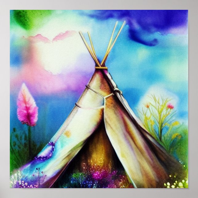 Poster Arte de tinta e água de teepee (Frente)
