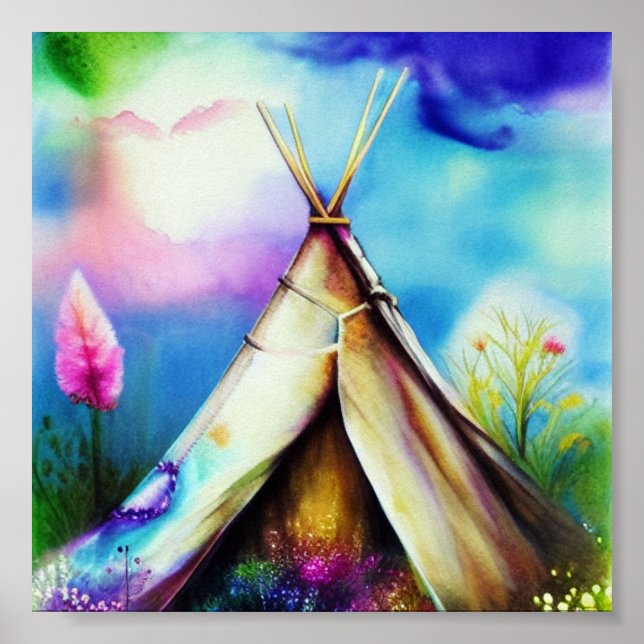 Poster Arte de tinta e água Teepee (Frente)
