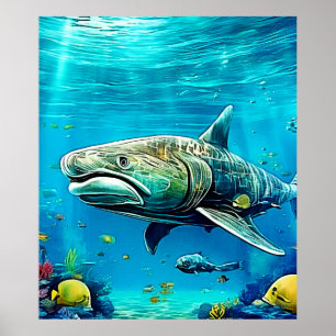 Poster Arte de Tubarão Predador Oceânico