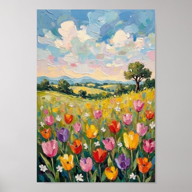 Poster Arte de Tulipas de Páscoa Vintage Primavera (Frente)
