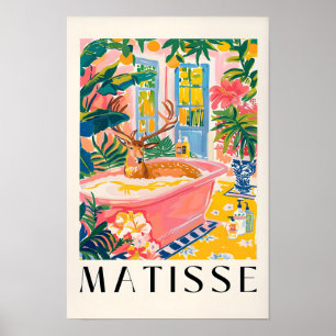 Poster Arte de Veado na Banheira, Arte de Meados do Sécul