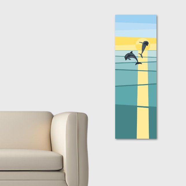 Poster Arte de Vetor de Golfinho Amarelo-Amarelo-Turquesa (Turquoise-Blue Yellow Sunset Dolphin Vector Art Poster)