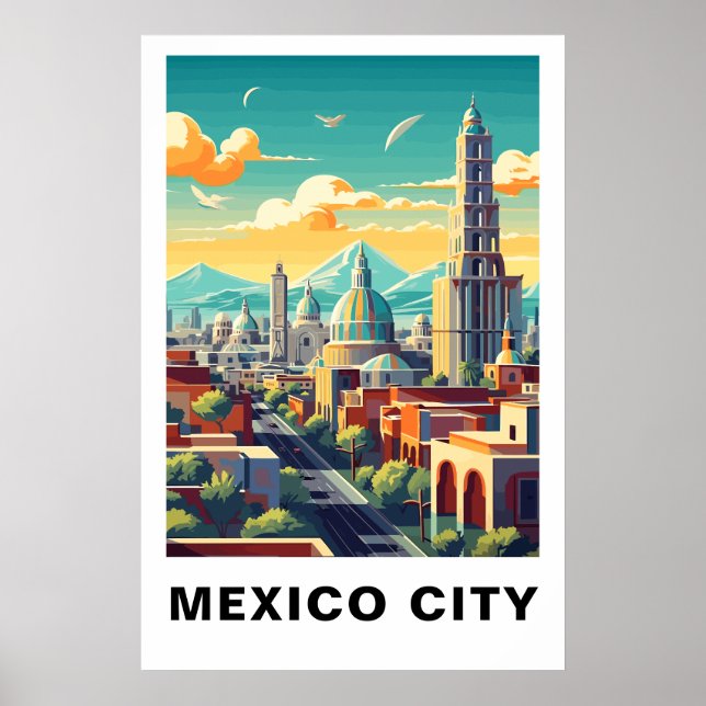 Poster Arte de Viagem Antigo da Cidade do México (Frente)