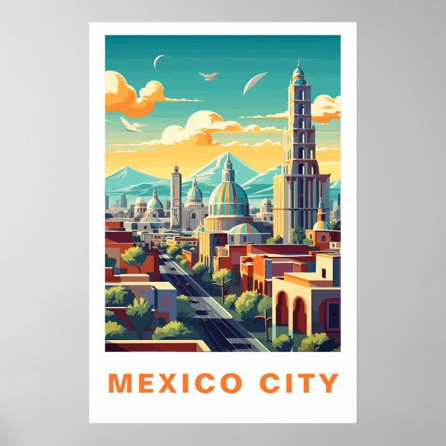 Poster Arte de Viagem Antigo da Cidade do México (Frente)