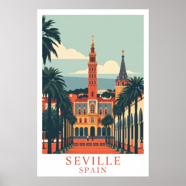 Poster Arte de Viagem Antigo Sevilha Espanha (Frente)