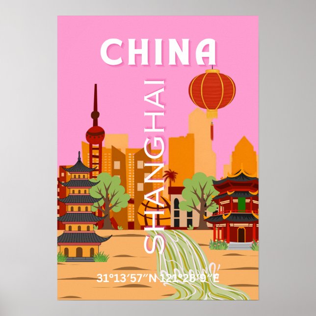 Poster Arte de Viagem China Xangai (Frente)