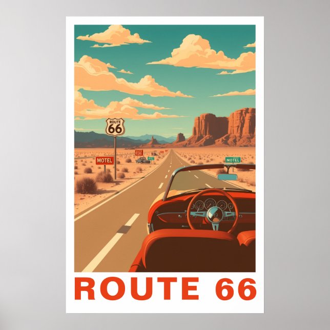 Poster Arte de Viagem Clássico da Rota 66 (Frente)