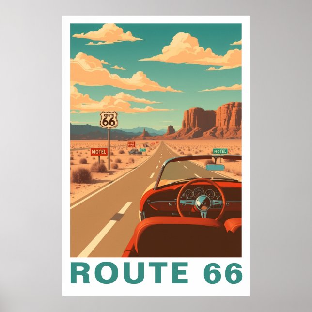 Poster Arte de Viagem Clássico Estrada 66 (Frente)
