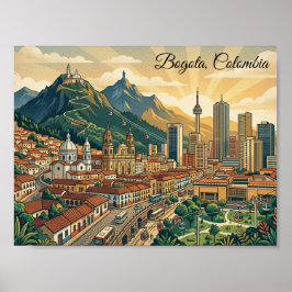 Poster Arte de Viagem Colorido Vintage Bogotá Colômbia 