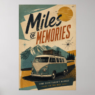 Poster Arte de Viagem de Camper Retro Memórias Montanha M