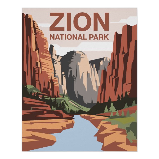 Póster Arte de Viagem do Parque Nacional Zion (Frente)