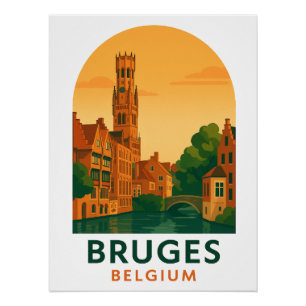 Póster Arte de Viagem em Bruges Bélgica Vintage – Europa 