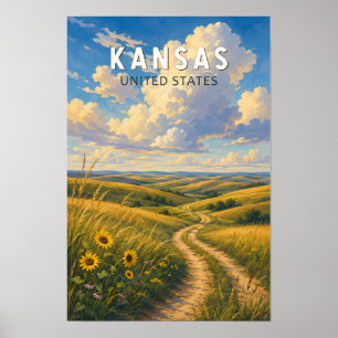 Poster Arte de Viagem Ilustrativo Vintage do Kansas
