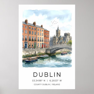 Poster Arte de Viagem Irlandesa para Parede - Rio Liffey 